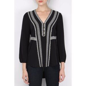 Veronica Beard Loreto Embroidered Silk V-Neck Tunic Blouse Top 6 BOHO CASUAL